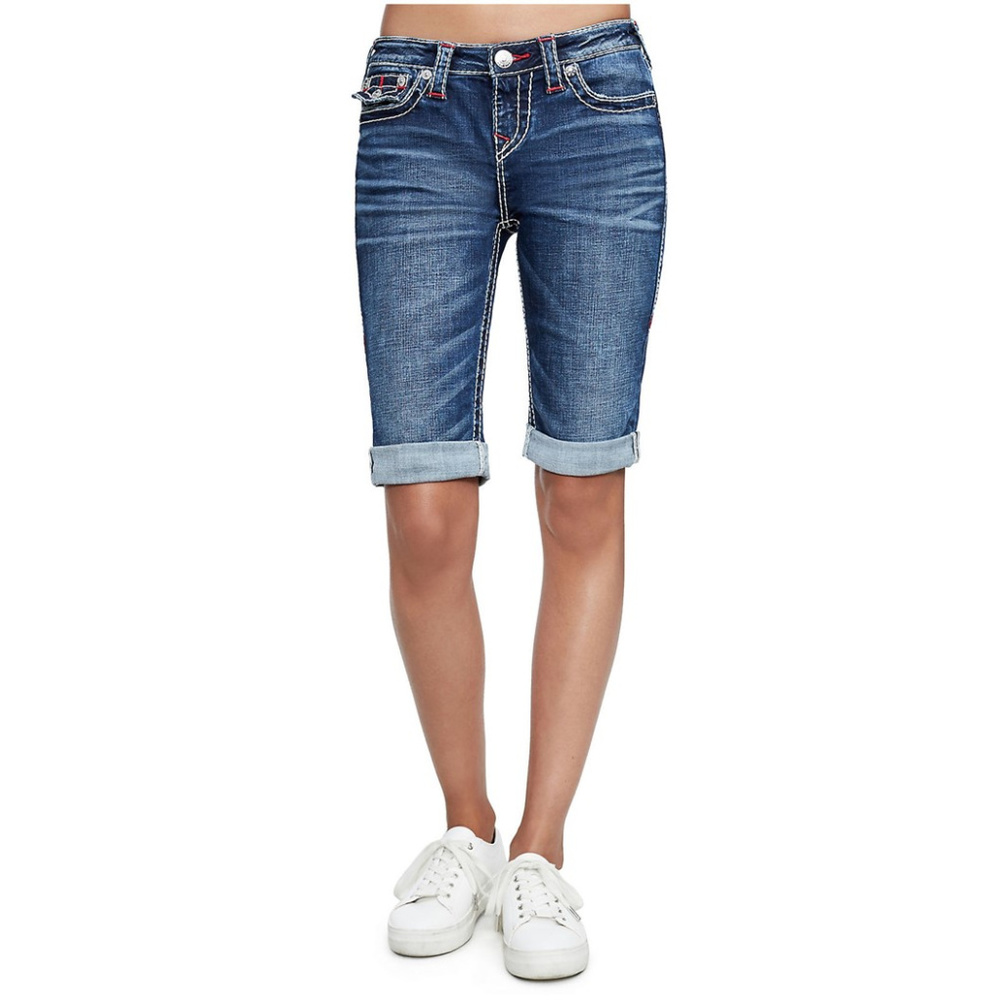 True Religion Women's Big T Bermuda Jean Shorts - Picture 1 of 3
